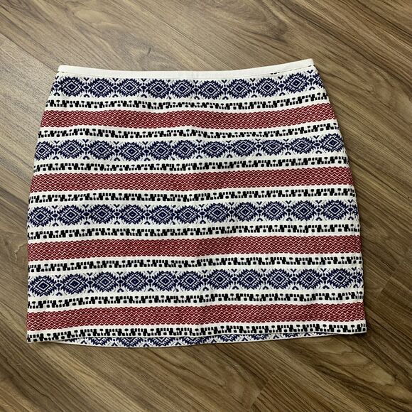 Madewell Size 10 Mini Skirt Jacquard Gamine Embroidered Striped Detail Lined - Picture 3 of 12